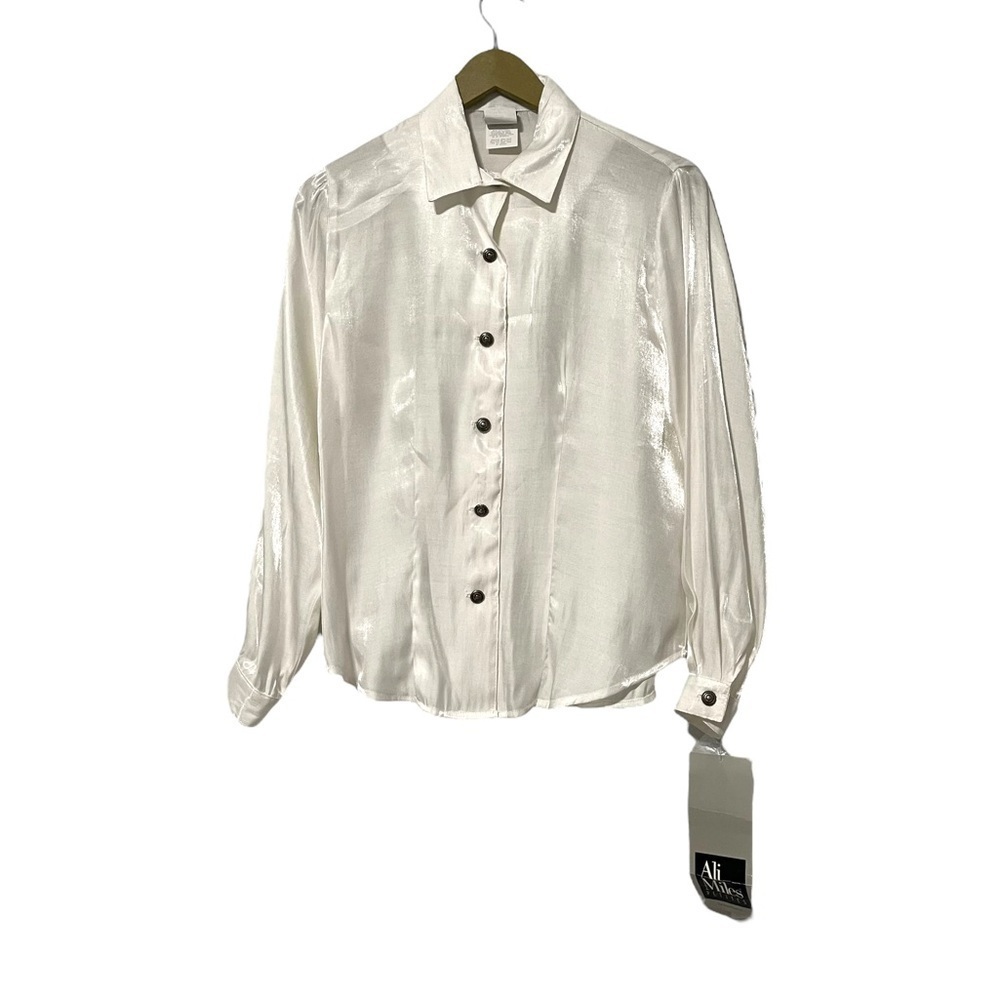 NEW Ali Miles Petites White Satin Button Up Shirt Size 6 Petite